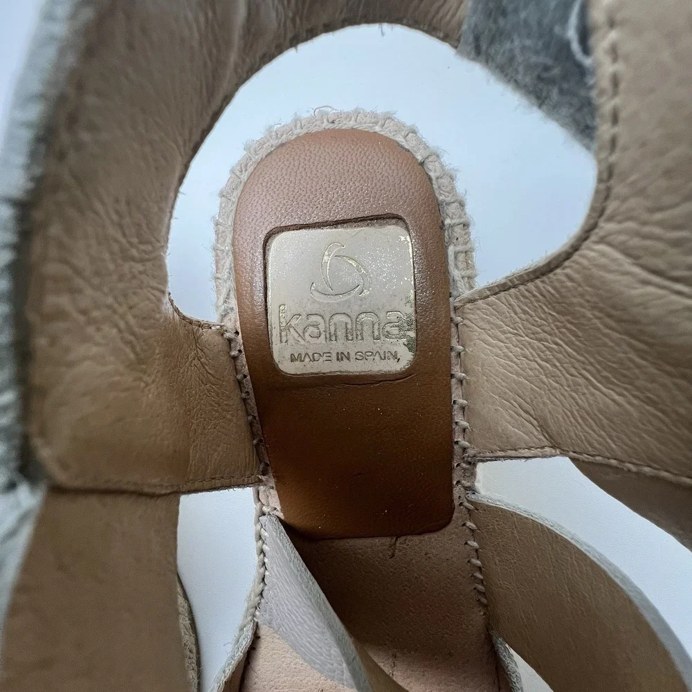 Kanna Taupe Leather Espadrilles Sandals Size 37,  US 7